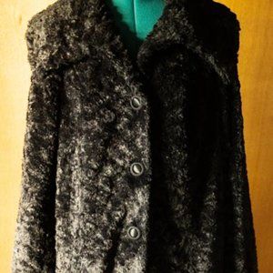 Pink Tartan 100% Polyester Black Faux Fur Fully Lined w. Sleeves Jacket wmns 12